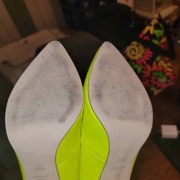 Jonak Paris Leather Neon Yellow Pumps Heels - Picture 2 of 4